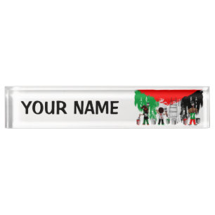 Kinder aus Gaza malen die palästinensische Flagge Namensplakette