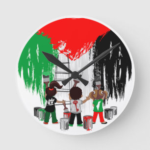 Kinder aus Gaza malen die palästinensische Flagge Runde Wanduhr