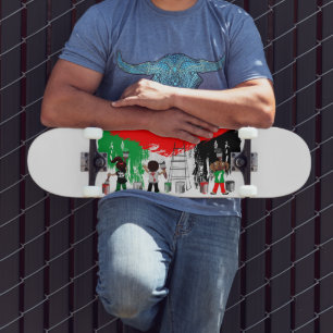 Kinder aus Gaza malen die palästinensische Flagge Skateboard