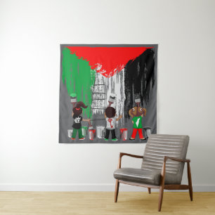 Kinder aus Gaza malen die palästinensische Flagge  Wandteppich