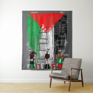 Kinder aus Gaza malen die palästinensische Flagge  Wandteppich