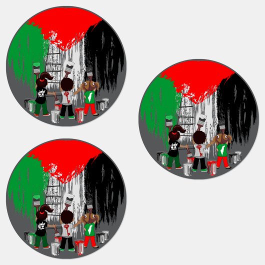 Kinder aus Gaza malen palästinensische Flagge Etiketten (Gruppe)