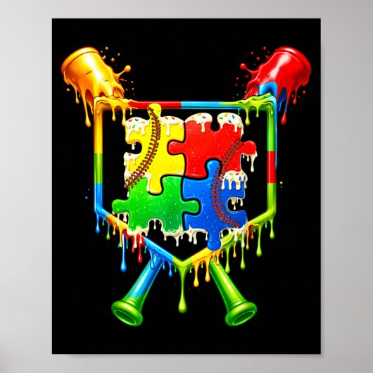 Kinder Autismus-Bewusstsein Baseball Eis Drip Poster (Vorne)