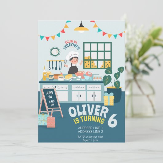 Kinder backen Geburtstag Einladung (Stehend Vorderseite)