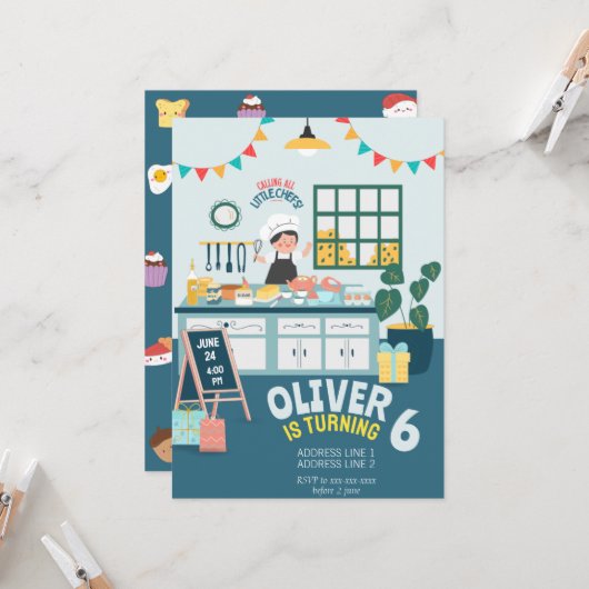 Kinder backen Geburtstag Einladung (Vorderseite/Rückseite Beispiel)