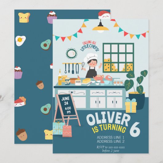 Kinder backen Geburtstag Einladung (Vorne/Hinten)