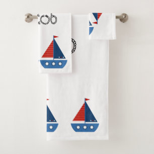 Kinder Badetuch Set - Rot / Blau Segelboote