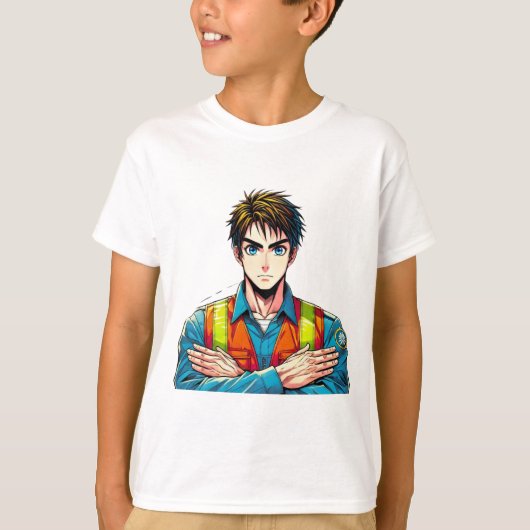 Kinder Basic T-Shirt mit Manga-Sicherheitsfachmann (Vorderseite)