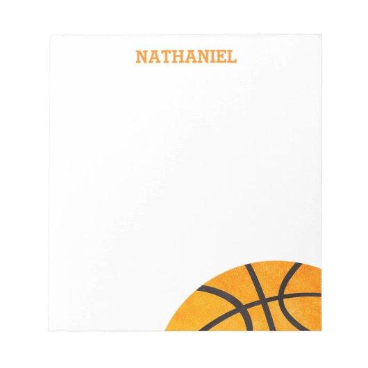 Kinder Basketball Sport Personalisiert Orange Cool Notizblock (Vorderseite)