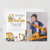 Kinder Bau Wasserfarben Foto Geburtstagsparty Einladung (Vorderseite)