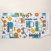 Kinder Baufahrzeuge Doodle Personalisiert Strandtuch (Vorderseite)