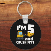 Kinder Bauwagen 5th Birthday Boy 5 Year O Schlüsselanhänger (Vorderseite)