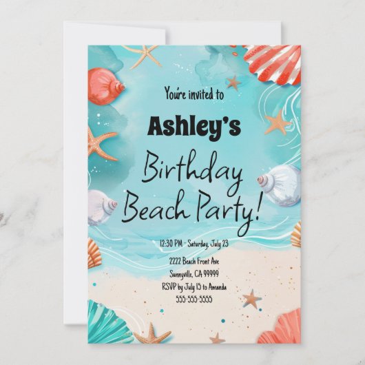 Kinder Beach Birthday Party Einladung (Vorderseite)