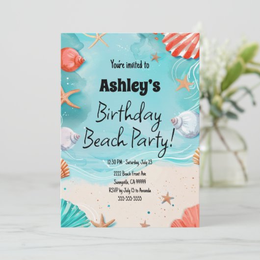 Kinder Beach Birthday Party Einladung (Stehend Vorderseite)