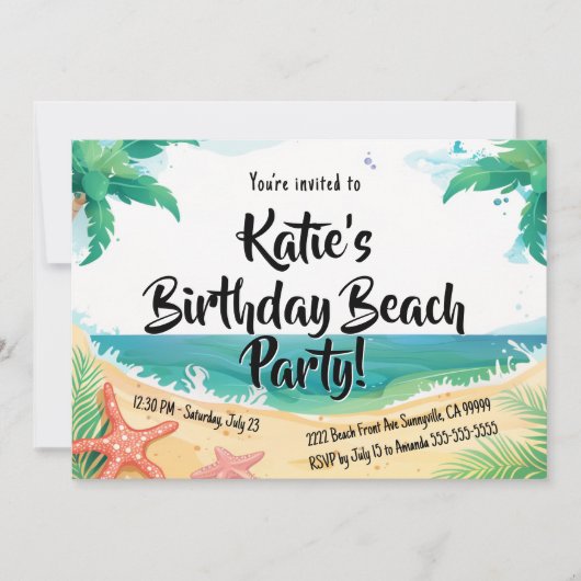 Kinder Beach Birthday Party Einladung (Vorderseite)