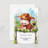 Kinder bearbeitbare Kuh Geburtstag Dankeskarte (Vorne/Hinten)