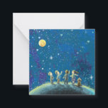 Kinder beim nächtlichen Himmel Mitteilungskarte<br><div class="desc">Kinder,  die Sterne beobachten - Illustration für ein Bilderbuch.</div>
