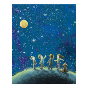 Kinder beim nächtlichen Himmel Poster
