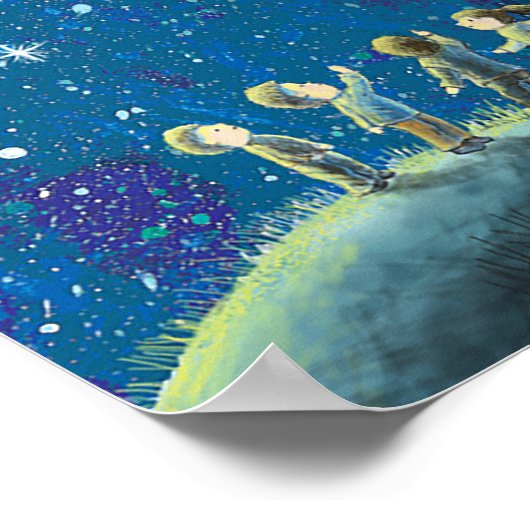 Kinder beim nächtlichen Himmel Poster (Ecke)