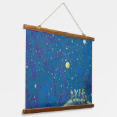 Kinder beim nächtlichen Himmel Wandteppich Mit Holzrahmen (Gewinkelt)