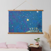 Kinder beim nächtlichen Himmel Wandteppich Mit Holzrahmen (Schlafzimmer)