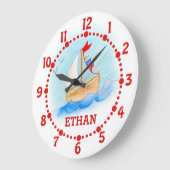 Kinder benennen Segelboot Art blaue weiße Wanduhr (Winkel)