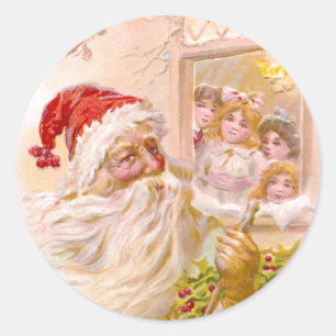 Kinder beobachten den Weihnachtsmann von draußen, Runder Aufkleber