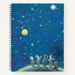 Kinder beobachten Sterne  Notizblock