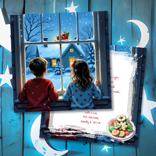 Kinder beobachten Weihnachtsschlitten von Santa Feiertagskarte