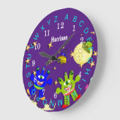 Kinder bilden Weltraummonster Personalisiert aus Große Wanduhr (Winkel)