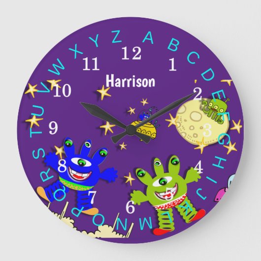 Kinder bilden Weltraummonster Personalisiert aus Große Wanduhr (Vorderseite)