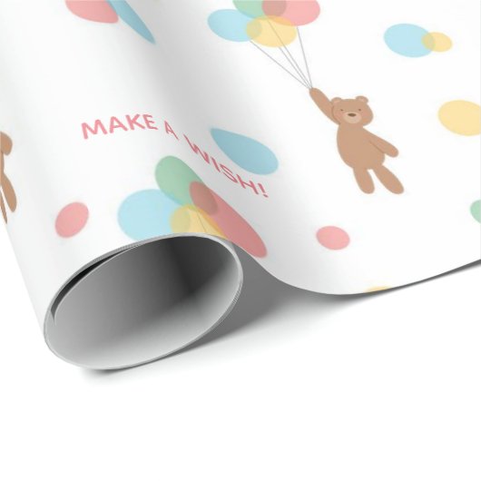 Kinder Birthday Balloons Teddy Bären Age Happy Nam Geschenkpapier (Rolleneckpunkt)