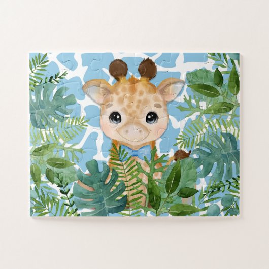 Kinder Blau Dschungel Giraffe mit Fliege Puzzle (Horizontal)