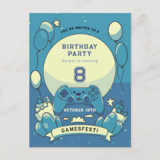 Kinder-blaues Gamesfest - Einladung zum Geburtstag Postkarte