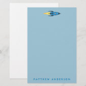 Kinder Blue Rocket Ship Weltraumjunge Niedlich mod Briefpapier (Vorne/Hinten)