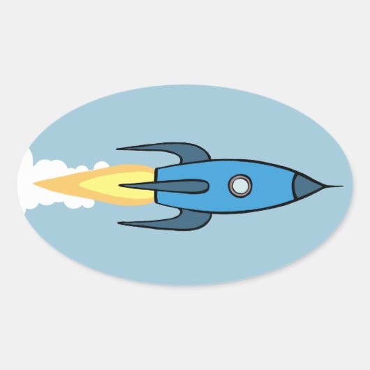 Kinder Blue Rocket Ship Weltraumjunge Niedlich mod Ovaler Aufkleber (Vorderseite)