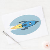 Kinder Blue Rocket Ship Weltraumjunge Niedlich mod Ovaler Aufkleber (Umschlag)