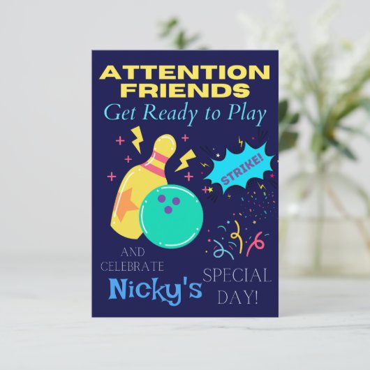 Kinder Bowling Themed Birthday Party Einladungen (Stehend Vorderseite)
