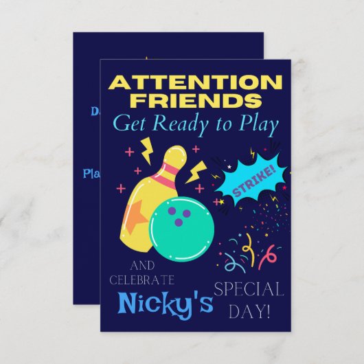 Kinder Bowling Themed Birthday Party Einladungen (Vorne/Hinten)