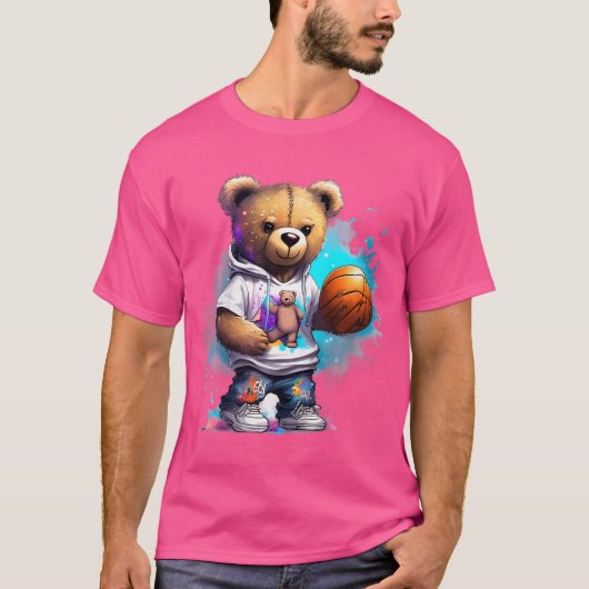 Kinder Boys Basketball Teddy Bear Grafik T-Shirt (Vorderseite)