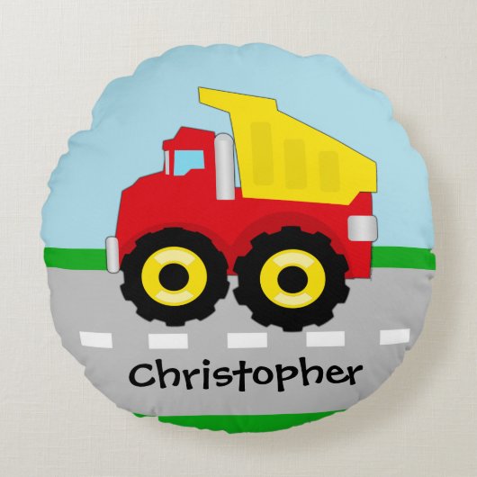 Kinder Boys Bau Dumptruck Rundes Kissen (Vorderseite)