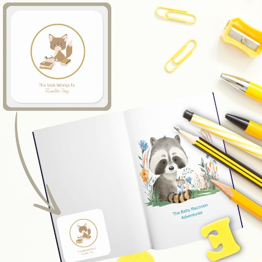 Kinder buchen Labelkids lesen Quadratischer Aufkleber