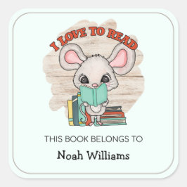 Kinder buchen Maus Personalisierte Buchzeichen Quadratischer Aufkleber