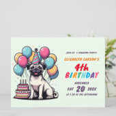 Kinder buntes Mops Thema Geburtstag Einladung (Stehend Vorderseite)