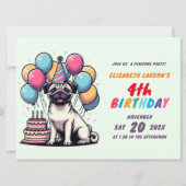 Kinder buntes Mops Thema Geburtstag Einladung (Vorderseite)