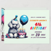 Kinder buntes Poodle Thema Geburtstag Einladung (Vorne/Hinten)