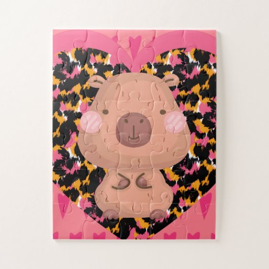 Kinder Cabybara und Herzen Puzzle (Vertikal)