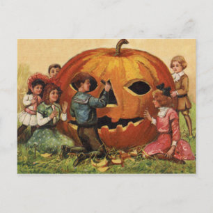 Kinder Carving Kürbislaterne Pumpkin Postkarte