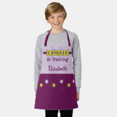 Kinder Chef Name Sterne lila grün Schürze (Getragen)