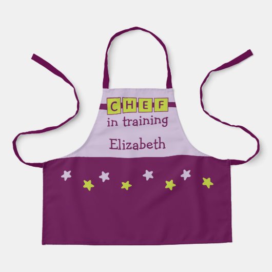 Kinder Chef Name Sterne lila grün Schürze (Vorderseite)